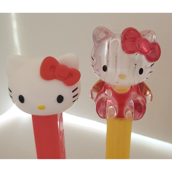 Hello Kitty PEZ Candy Dispensers Set Of 2 Lot Crystal Clear Red Bow Sanrio Cat - Picture 2 of 5